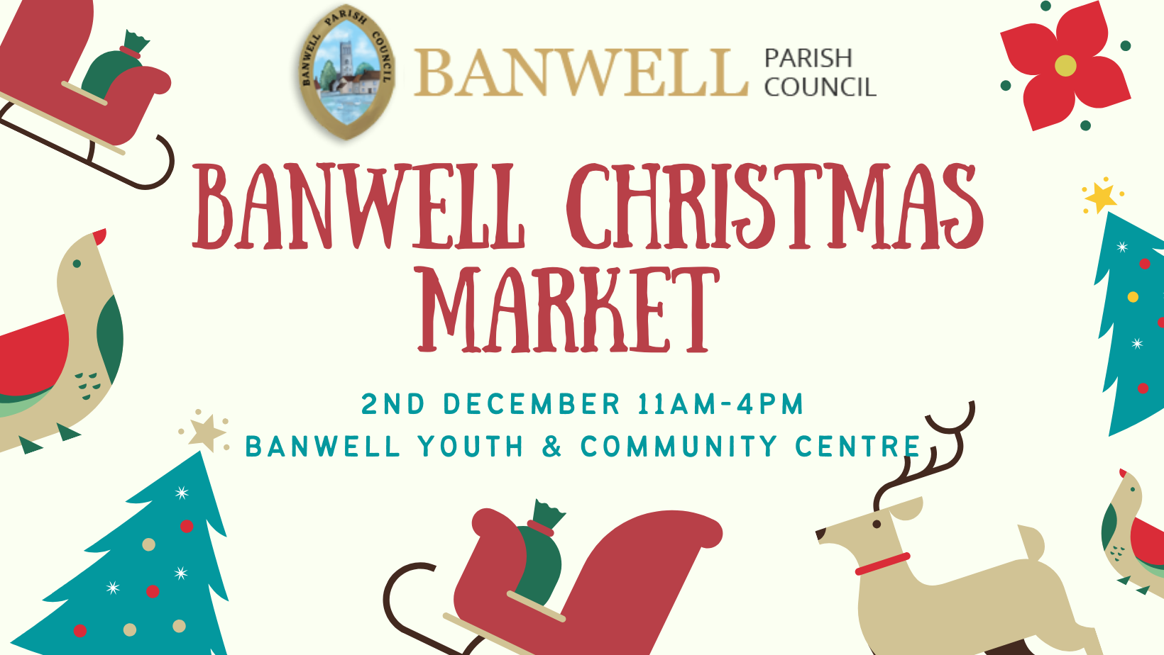 Banwell Parish Council. Banwell Christmas Market. 2nd December 11am - 4pm. Banwell Youth & Community Centre.