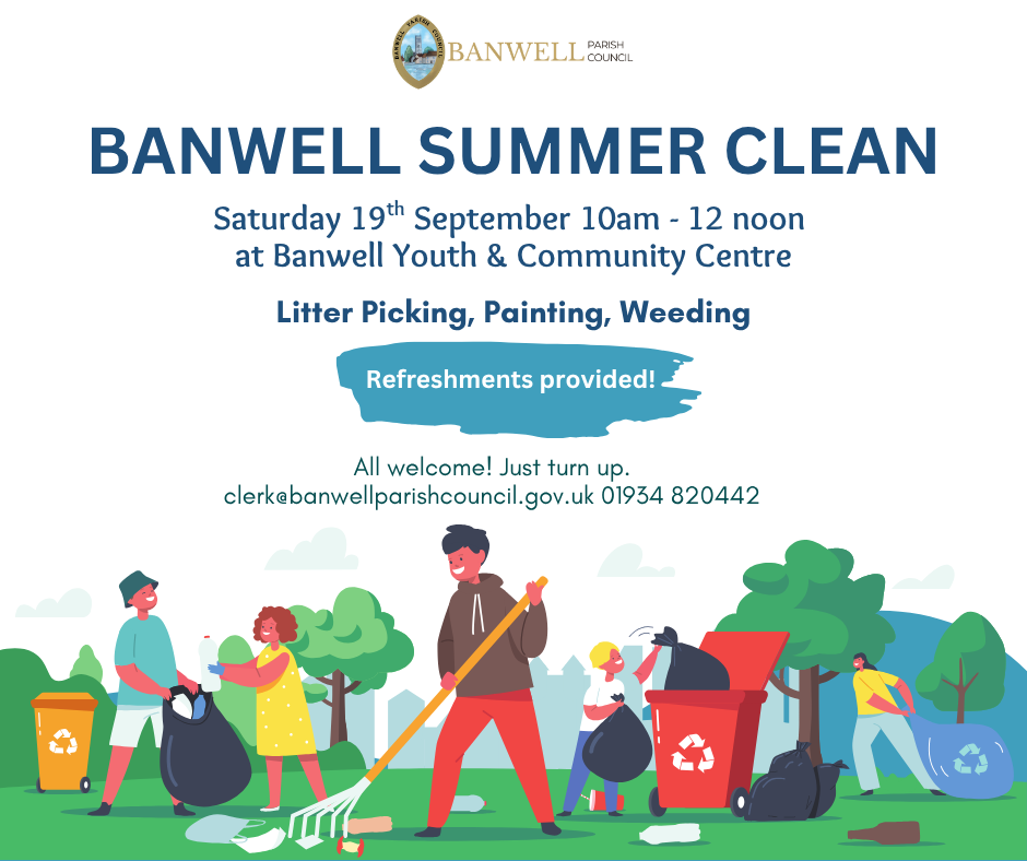 People litter picking, tidying and sweeping.