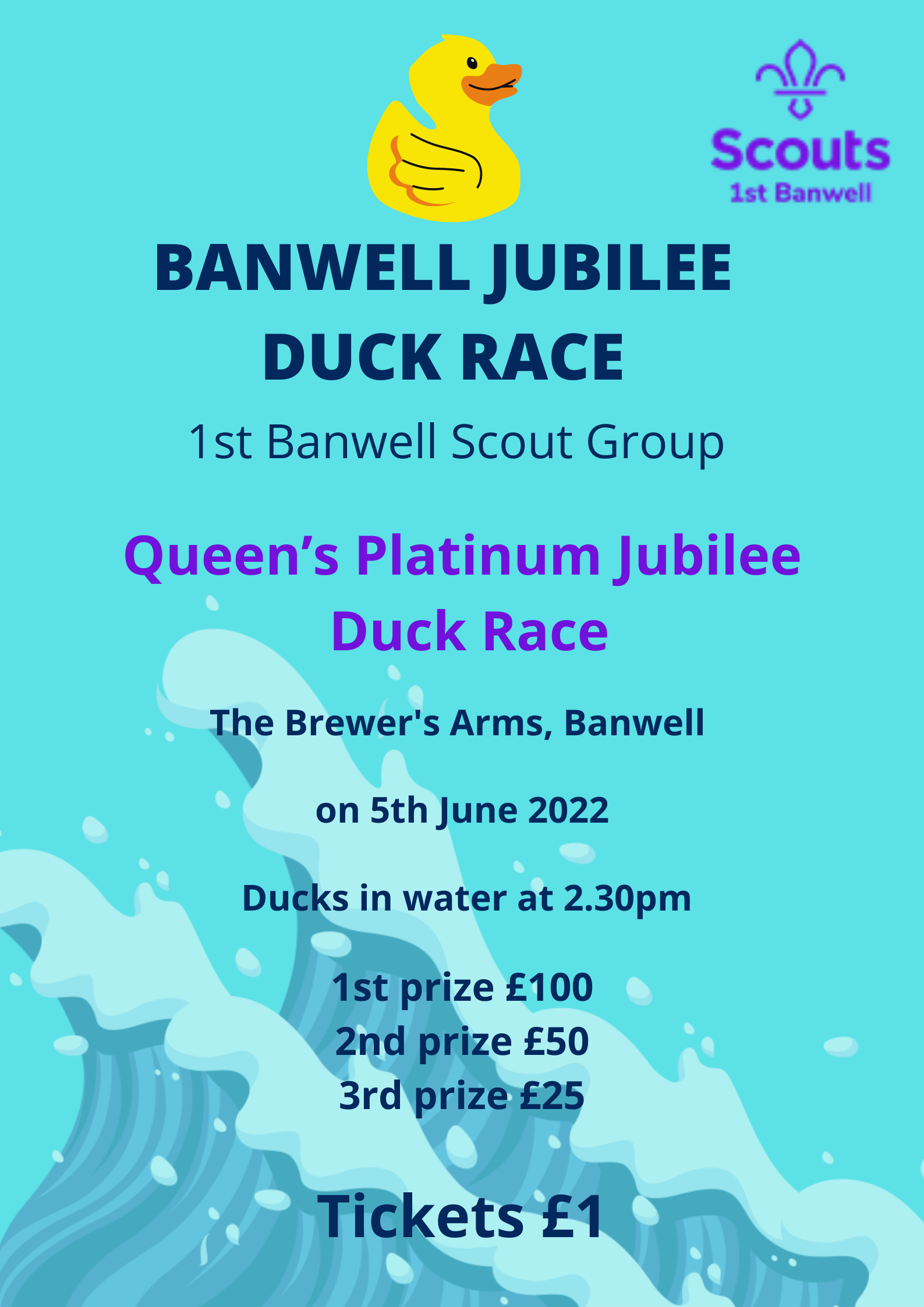 Duck race poster with wave and rubber duck