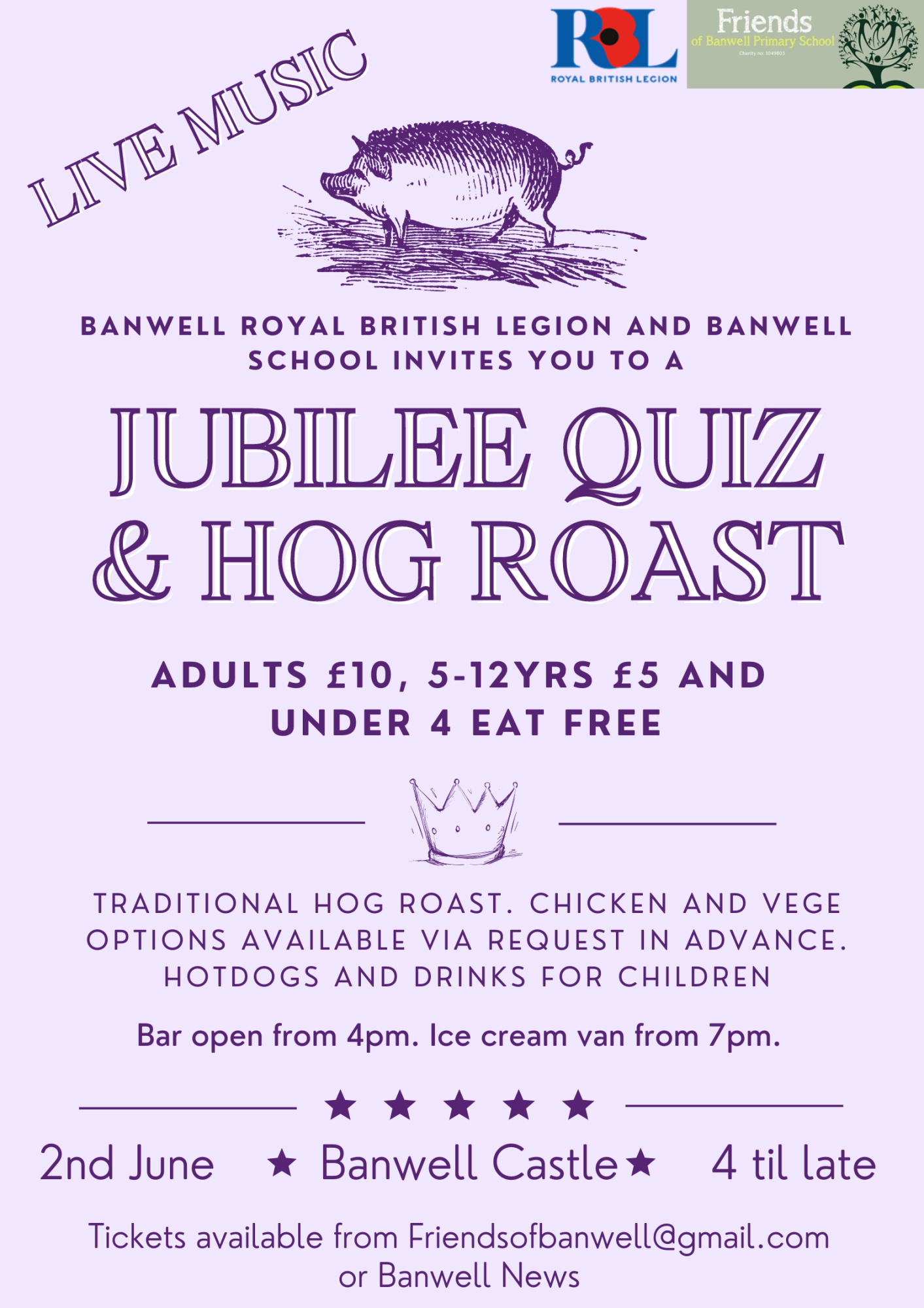 JUBILEE HOG ROAST POSTER WITH CARTOON PIG AND CROWN